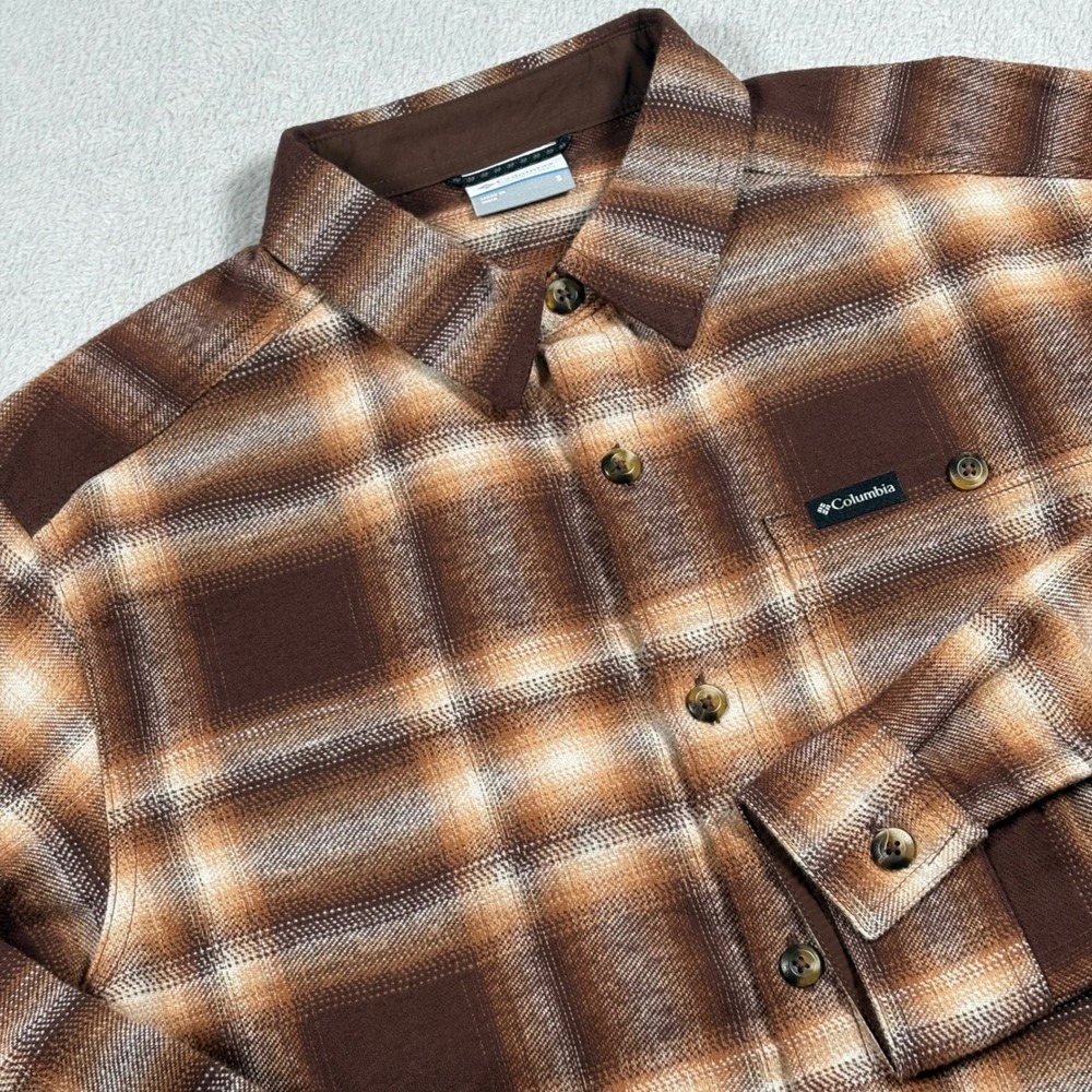 Columbia Mens Pitchstone Heavyweight Flannel II Brown Plaid Shirt New Small